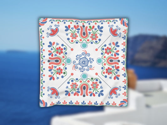 Picture showcasing the white, red, and green color palette of this artistic wrap.