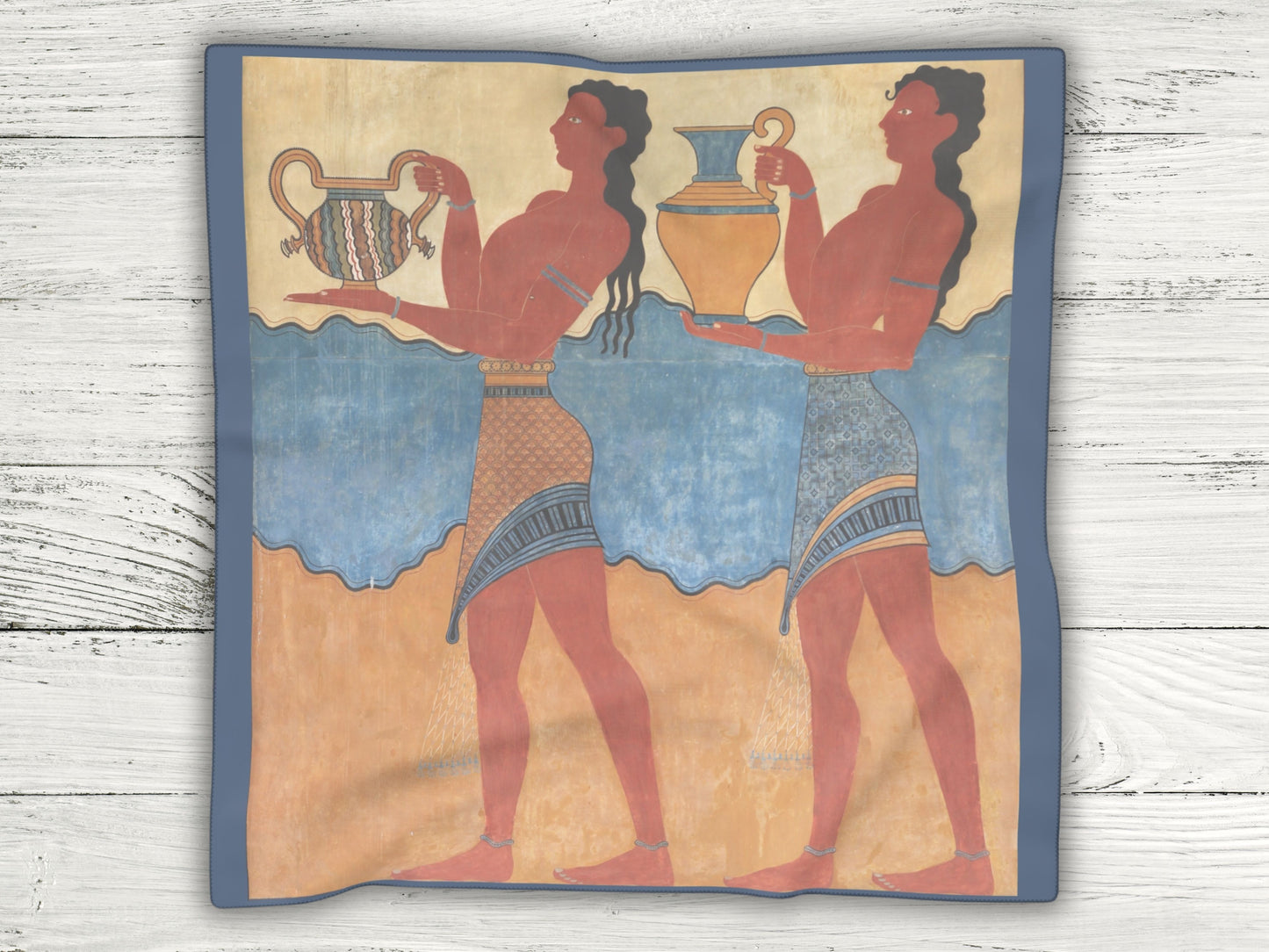 Close-up of the fabric, highlighting the texture of this Greek inspired scarf.