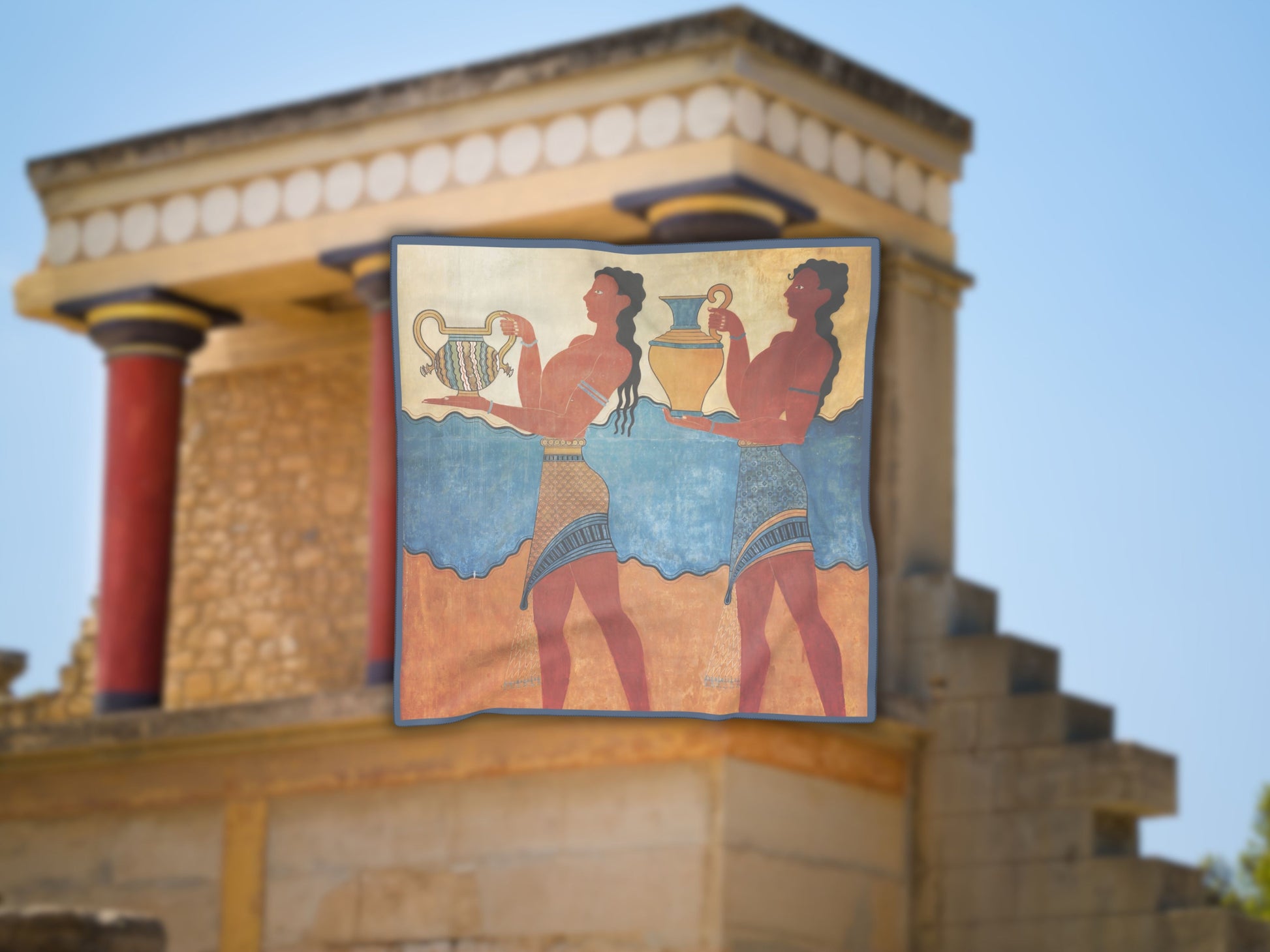 Close-up highlighting the design of this Grecian Art Foulard, an accessory inspired by ancient Greek art.