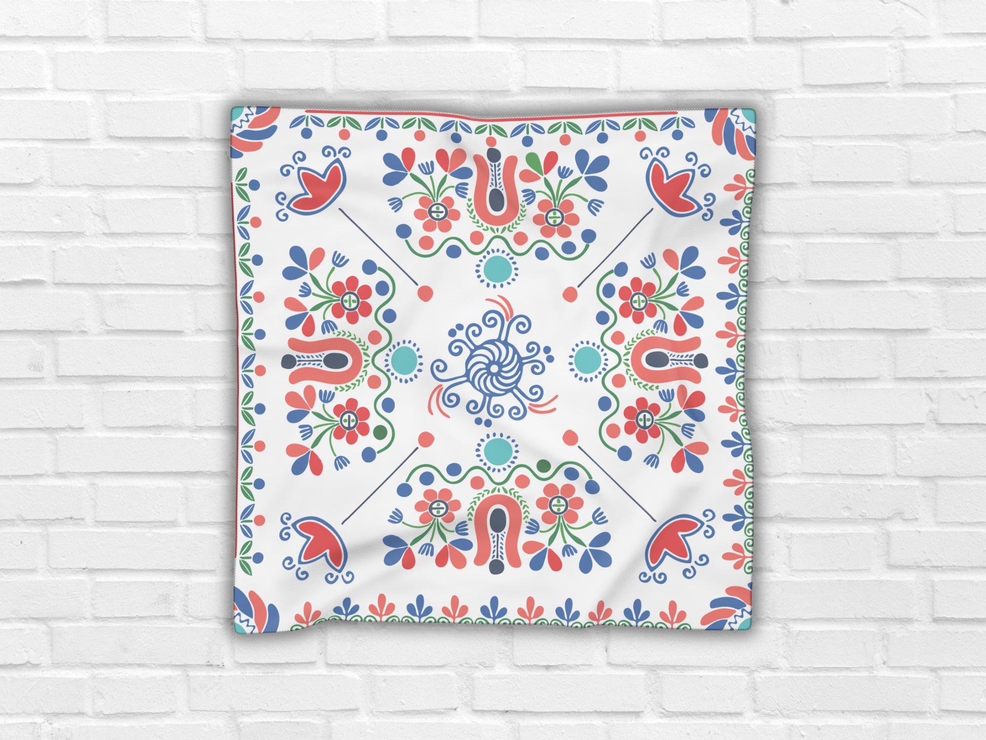 Image highlighting the suitability of the floral scarf inspired by Greek folklore art