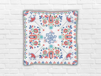 Image highlighting the suitability of the floral scarf inspired by Greek folklore art