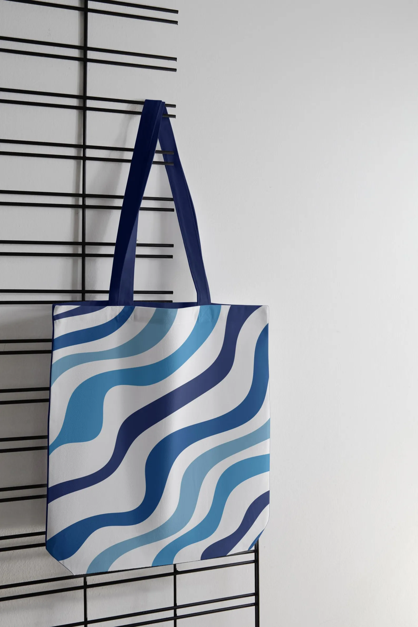 Blue Aesthetic Bag, Tote Bag in Blue and White Inspired by Greek Summer, Navy Blue Handle, Available in 3 Sizes