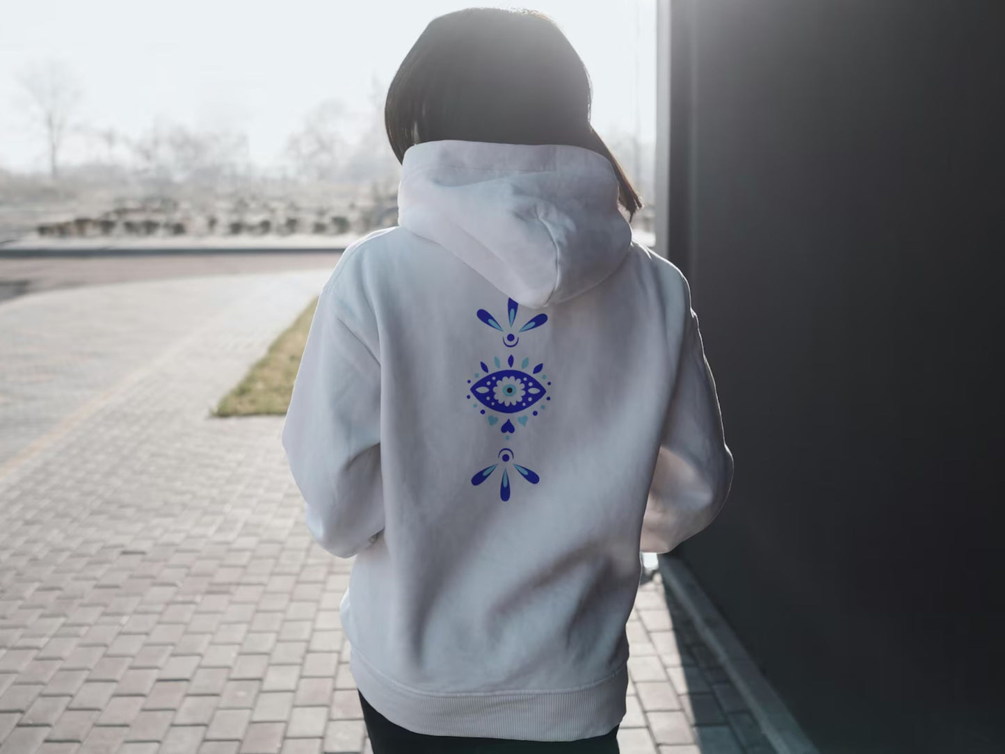 A model wearing the greek summer hoodie, demonstrating its comfortable and versatile style.