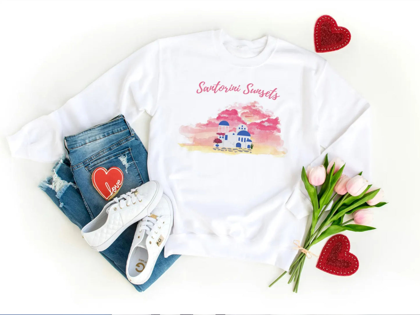 Image showing the pullover in flatlay, a Santorini Gift, demonstrating its appeal as a thoughtful present for Greece lovers.